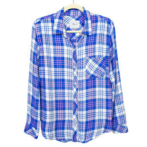 RAILS Hunter Plaid Shirt in White Candy Azure Long Sleeve Buttoned Women's Small